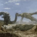 Godzilla slamming Gigan onto the ground GIF Template