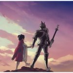 Knight in shining armor rescues socialist doomer wojak girl