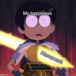 It feels the EXACT same lol | My happiness; Homework | image tagged in marcy stab | made w/ Imgflip meme maker
