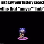 What the actual f*** | wtf is that "amy p*** hub"; i just saw your history search | image tagged in needlemouse stare | made w/ Imgflip meme maker