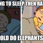 relatable | ME TRYING TO SLEEP THEN RANDOMLY:; "HOW OLD DO ELEPHANTS GET?" | image tagged in rick and morty sleeping meme,relatable,funny,memes,funny memes,sleep | made w/ Imgflip meme maker
