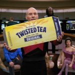 Picard holding a giant can of Twisted Tea