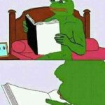 Pepe reading interesting book meme