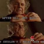 We always wanted to see how long we can last without chewing candy | AFTER ALL, WHY NOT? WHY SHOULDN'T I NEVER CHEW THIS | image tagged in after all why not,relatable,candy,idk | made w/ Imgflip meme maker