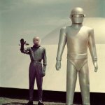 bribes | TELL THE BIG GUY; WE COME WITH BRIBES | image tagged in klaatu and gort | made w/ Imgflip meme maker