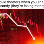 Image Title | Movie theaters when you sneak in candy (they’re losing money): | image tagged in negative stock screener | made w/ Imgflip meme maker