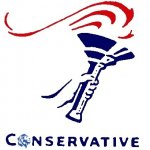 Conservative party torch with leftisgon lion