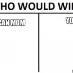 No chance | YOU; MEXICAN MOM | image tagged in who would win | made w/ Imgflip meme maker
