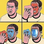 Guy removing three layers of masks from his face meme