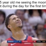 "wait, how is this possible?" | 5 year old me seeing the moon out during the day for the first time: | image tagged in tf is that shit above me,pie charts | made w/ Imgflip meme maker