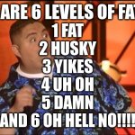 Gabriel Iglesias Dayum | THERE ARE 6 LEVELS OF FATNESS; 1 FAT
2 HUSKY
3 YIKES
4 UH OH
5 DAMN
AND 6 OH HELL NO!!!! | image tagged in gabriel iglesias dayum | made w/ Imgflip meme maker