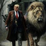 Donald Trump with lion AI art meme