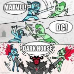 I'll take Dark Horse over every other comic publisher put together | MARVEL! DC! DARK HORSE | image tagged in sword fight | made w/ Imgflip meme maker