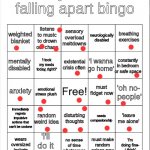 Damn what happened here | image tagged in my life is falling apart bingo | made w/ Imgflip meme maker