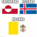 no land | GREENLAND      ICELAND; NO LAND | image tagged in white blank square no transparency | made w/ Imgflip meme maker