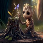 smolgroot playing with butterfly