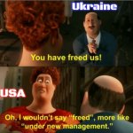 I wouldnit say freed | Ukraine; USA | image tagged in i wouldnit say freed,slavic,russo-ukrainian war | made w/ Imgflip meme maker