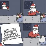 dont piss him off | FORTNITE IS BETTER THAN MINECRAFT IN EVERYWAY POSSIBLE | image tagged in angry santa clause,lol so funny | made w/ Imgflip meme maker