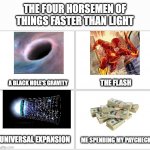 Why do i do that? | ME SPENDING MY PAYCHECK | image tagged in the four horsemen of things faster than light,money | made w/ Imgflip meme maker