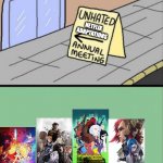 Annual Meeting Of Unhated | NETFLIX ADAPTATIONS | image tagged in annual meeting of unhated,netflix adaptation,castlevania,arcane,cuphead | made w/ Imgflip meme maker