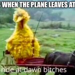 why do i bother with these titles | DADS WHEN THE PLANE LEAVES AT 5:00 | image tagged in big bird,dads,airplane,memes | made w/ Imgflip meme maker