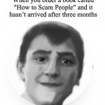 GreenWolverine4 Sad Grayscale | When you order a book called "How to Scam People" and it hasn’t arrived after three months | image tagged in greenwolverine4 sad grayscale,scam,troll,prank | made w/ Imgflip meme maker