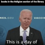 This is a day of relief and celebration | Me after I put all of the Minecraft books in the Religion section of the library | image tagged in gifs,funny,minecraft,library,relatable | made w/ Imgflip video-to-gif maker
