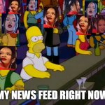 Rihanna Half time Show | MY NEWS FEED RIGHT NOW | image tagged in homer simpsons in bar | made w/ Imgflip meme maker
