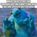YouTube shorts | WHEN YOU'RE SCROLLING THROUGH YOUTUBE SHORTS AND HEAR THAT ONE SPECIFIC BRITISH VOICE | image tagged in memes | made w/ Imgflip meme maker