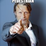 pedestrian point | PEDESTRIAN | image tagged in mads mikkelson | made w/ Imgflip meme maker
