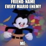 YAKKO | FRIEND: NAME EVERY MARIO ENEMY; ME: | image tagged in yakko | made w/ Imgflip meme maker