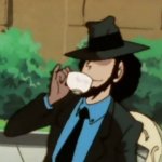 Jigen sipping on a cup of tea without a care in the world