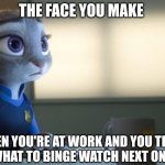 Judy at Work | THE FACE YOU MAKE; WHEN YOU'RE AT WORK AND YOU THINK ABOUT WHAT TO BINGE WATCH NEXT ON NETFLIX | image tagged in judy hopps computer,zootopia,judy hopps,the face you make when,funny,memes | made w/ Imgflip meme maker