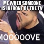 Mooooove | ME WHEN SOMEONE IS INFRONT OF THE TV | image tagged in mooooove | made w/ Imgflip meme maker