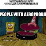 Okay Get In | TO OVERCOME FEAR YOU HAVE TO EXPERIENCE IT; PEOPLE WITH AEROPHOBIA | image tagged in okay get in | made w/ Imgflip meme maker