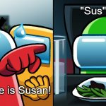 Susan | "Sus"-an; My name is Susan! | image tagged in meeting gone wrong,meme,among us meeting | made w/ Imgflip meme maker