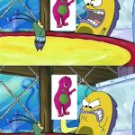 my childhood is ruined... | you think this is funny? in a cosmic sort of way, yes; well mr funny man...IS THIS HOW YOU GET YOUR SICK KICKS?! What? its just an ordinary purple dino-; OH MY GOODNESS! SQUIDWARD!! | image tagged in oh my goodness,barney the dinosaur | made w/ Imgflip meme maker