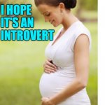 Pregnancy Humor | I HOPE IT'S AN INTROVERT | image tagged in pregnant lady,introvert,funny memes,lol,pregnancy,humor | made w/ Imgflip meme maker