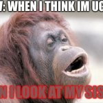 Monkey OOH | POV: WHEN I THINK IM UGLY; THEN I LOOK AT MY SISTER | image tagged in memes,monkey ooh | made w/ Imgflip meme maker