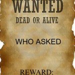 I've been looking for 15 years... | WHO ASKED; REWARD: 10,000,000 IN GOLD | image tagged in wanted dead or alive | made w/ Imgflip meme maker