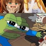 We honestly bully each other | MY FRIENDS; ME WHEN I SAY IM SAD AND NEED HELP | image tagged in anime girls laughing at pepe,sad,funny,me and the boys | made w/ Imgflip meme maker
