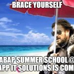 ABAP Summer School | BRACE YOURSELF; ABAP SUMMER SCHOOL @ KNAPP IT SOLUTIONS IS COMING | image tagged in summer is coming | made w/ Imgflip meme maker