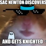 mememmemmememem | WHEN ISSAC NEWTON DISCOVERS GRAVITY; AND GETS KNIGHTED | image tagged in hampter stare | made w/ Imgflip meme maker