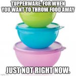 Hard Truths | TUPPERWARE: FOR WHEN YOU WANT TO THROW FOOD AWAY; JUST NOT RIGHT NOW. | image tagged in tupperware,funny,humor,fun | made w/ Imgflip meme maker