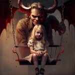 devil pushing girl on swing