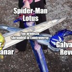 Three Swords Cross | Spider-Man Lotus; Fan projects shrouded in controversy; Star Trek: Axanar; Galvatron's Revenge | image tagged in three swords cross | made w/ Imgflip meme maker