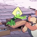 Peridot pushing Greg off the roof