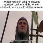 The best feeling ngl | When you look up a homework question online and the whole worksheet pops up with all the answers: | image tagged in a blessing from the lord,memes,funny,true story,relatable memes,school | made w/ Imgflip meme maker