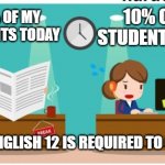 work hard vs lazy | 10% OF MY STUDENTS TODAY; 90% OF MY STUDENTS TODAY; 100% 0F ENGLISH 12 IS REQUIRED TO GRADUATE. | image tagged in work hard vs lazy,teachers | made w/ Imgflip meme maker