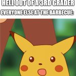 barbecue | ME: ROASTS THE HELL OUT OF A 3RD GRADER; EVERYONE ELSE AT THE BARBECUE: | image tagged in random | made w/ Imgflip meme maker